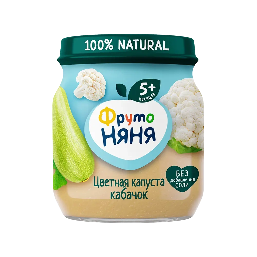 Фрутоняня детское пюре, пюре, 110 г, 1 шт, кабачок + цветная капуста фото