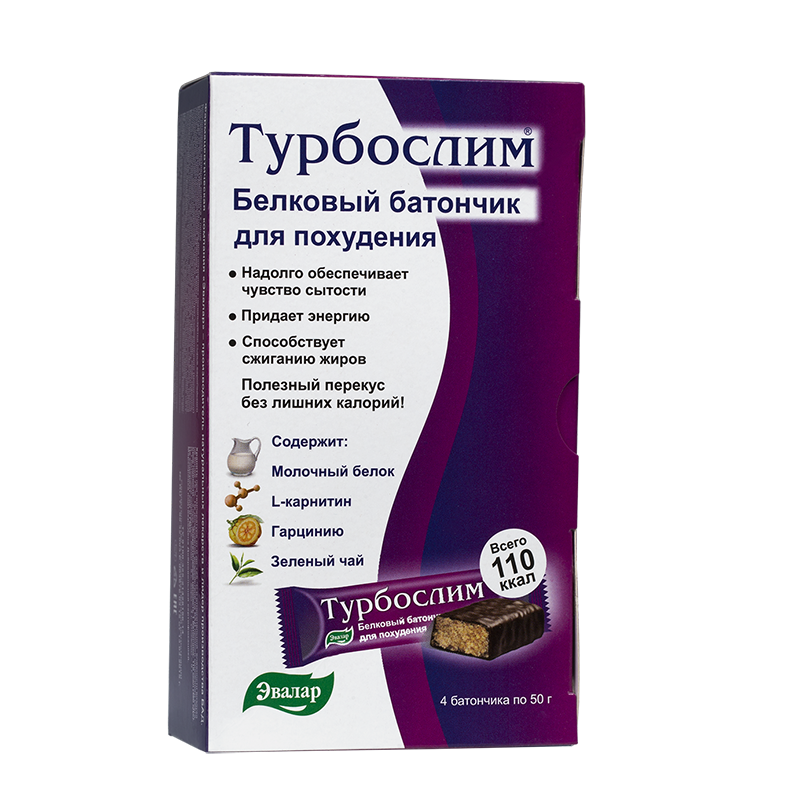 Турбослим белковый батончик для похудения, батончик, 50 г, 4 шт. фото