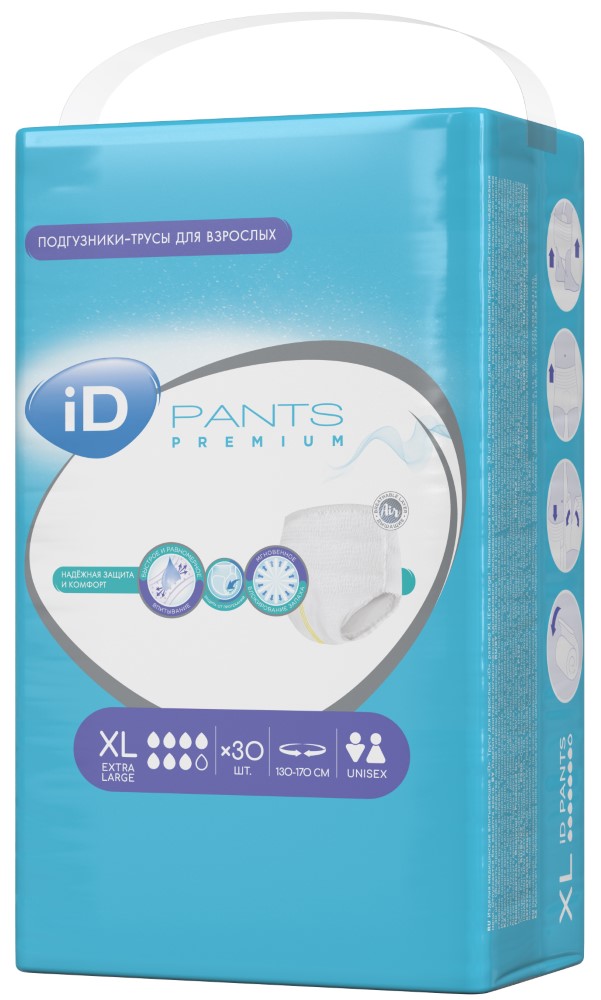 ID Pants Premium Подгузники-трусы для взрослых, размер XL, 30 шт, 130-170 см фото