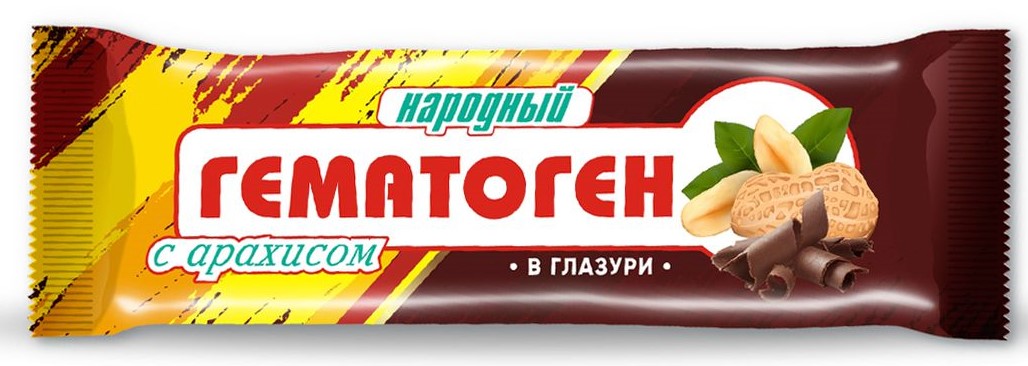 Гематоген Народный, батончик, 40 г, 1 шт, с арахисом в глазури фото