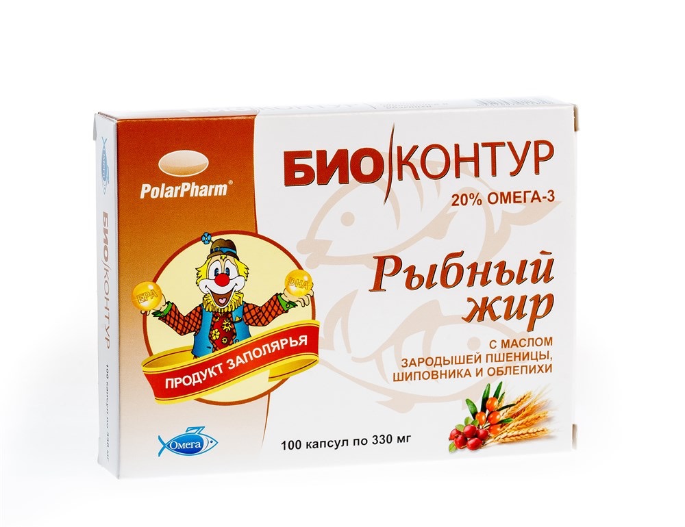 Биоконтур Рыбный жир с маслом зародышей пшеницы, облепихи и шиповника, 370 мг, капсулы, 100 шт. фото