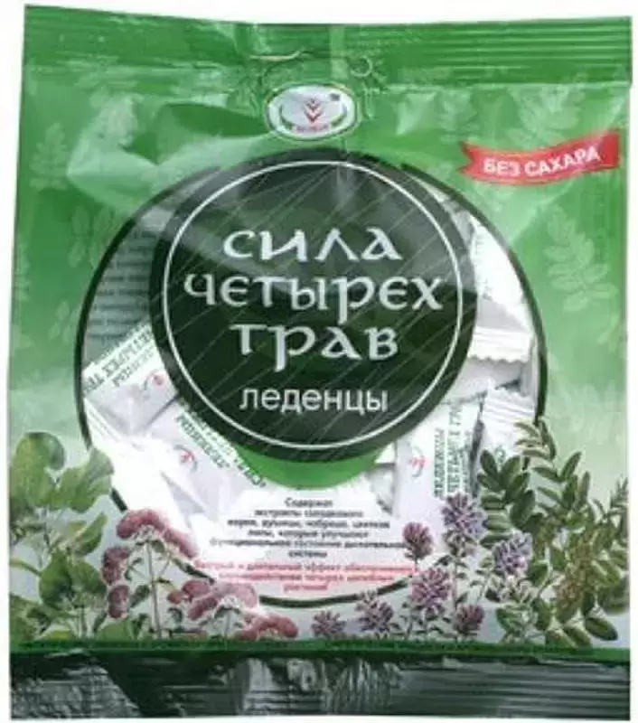 Леденцы Сила четырех трав, леденцы, 30 г, 1 шт, без сахара фото