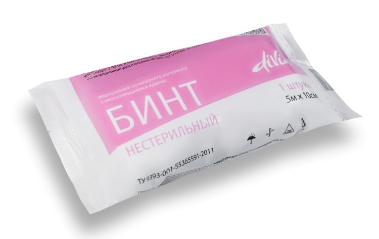 Divia Бинт медицинский из нетканого материала с неосыпающимися краями нестерильный, 5 м x 10 см, 1 шт. фото