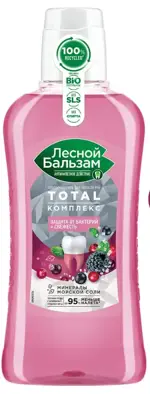 Лесной бальзам Total Комплекс, ополаскиватель полости рта, 400 мл, 1 шт, таежные ягоды, с фтором фото