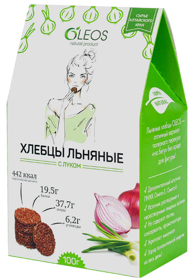 Oleos Хлебцы льняные, хлебцы, 100 г, 1 шт, с луком фото