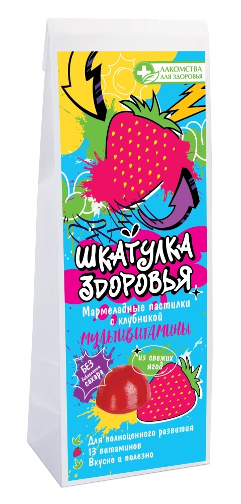 Лакомства для здоровья Шкатулка здоровья Мультивитамины, мармелад жевательный, 98 г, 1 шт, клубника фото