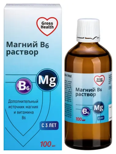 Gross Health Магний+Витамин В6, раствор для приема внутрь, 100 мл, 1 шт, лимон фото