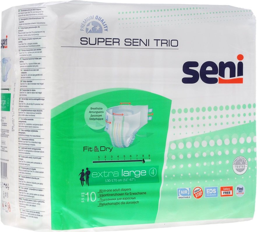 Seni Super Trio Подгузники для взрослых, Extra Large XL (4), 10 шт, 130-170 см фото