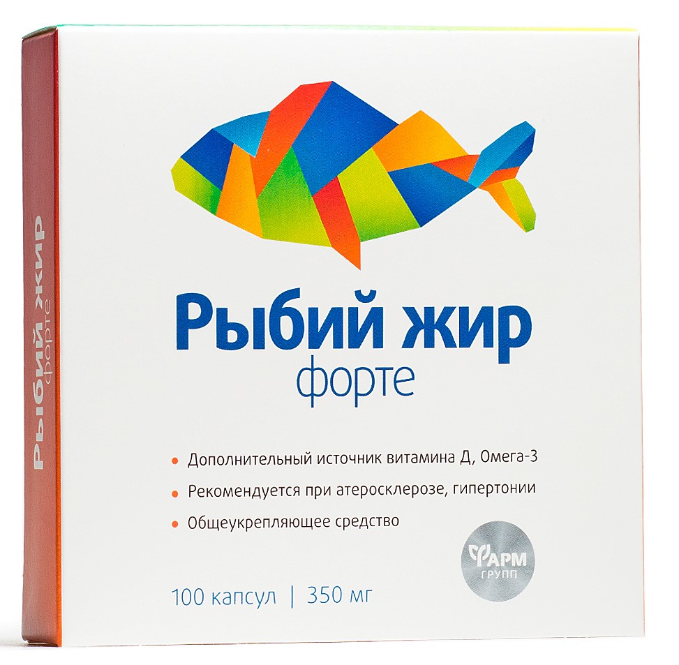 Рыбий жир форте, 350 мг, капсулы для приема внутрь, 100 шт. фото