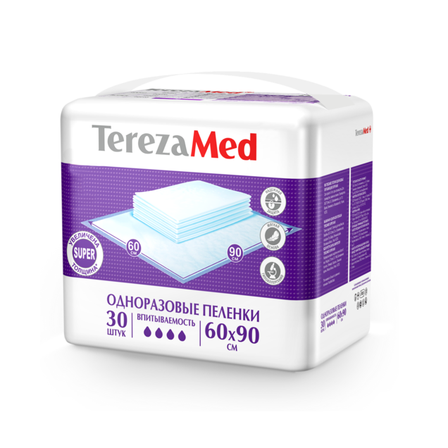 TerezaMed Super Пеленки одноразовые, 60 см х 90 см, 30 шт, 4 капли фото