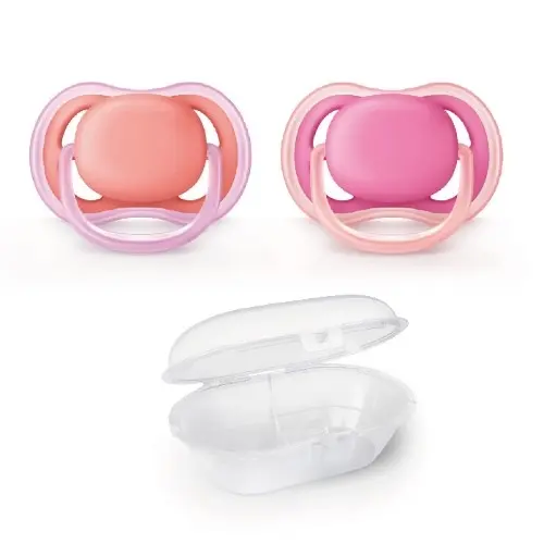 AVENT Ultra Air пустышка силиконовая ортодонтическая с футляром, 6-18 месяцев, 2 шт, для девочек, арт. SCF245/22 фото