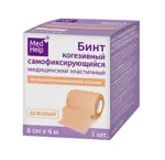 Медхелп Бинт когезивный самофиксирующийся эластичный, 6 см х 4 м, 1 шт, бежевый, полипропиленовая основа фото 
