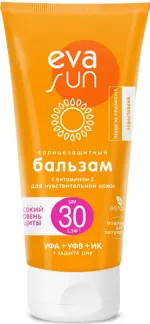 Eva Sun Солнцезащитный бальзам, бальзам для лица и тела, 200 мл, 1 шт, SPF30, с витамином Е, для чувствительной кожи фото