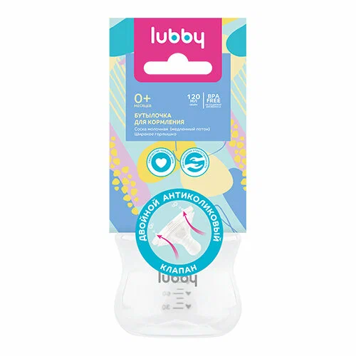 Lubby Бутылочка с силиконовой соской и широким горлом, 120 мл, 1 шт, арт. 34564 фото