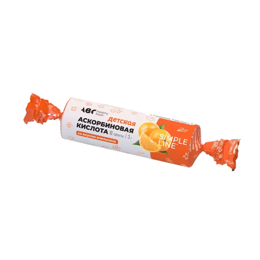ABC Хэлси Фуд Аскорбинка с глюкозой и сахаром детская, 3 г, таблетки жевательные, 10 шт, со вкусом апельсина фото