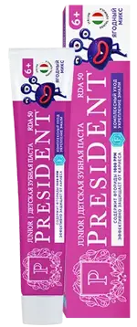 PresiDENT Зубная паста детская 6+ 50 RDA, паста зубная, 70 г, 1 шт, ягодный микс, с фтором фото 