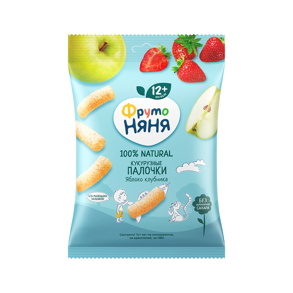 Фрутоняня кукурузные палочки, 20 г, 1 шт, яблоко + клубника фото