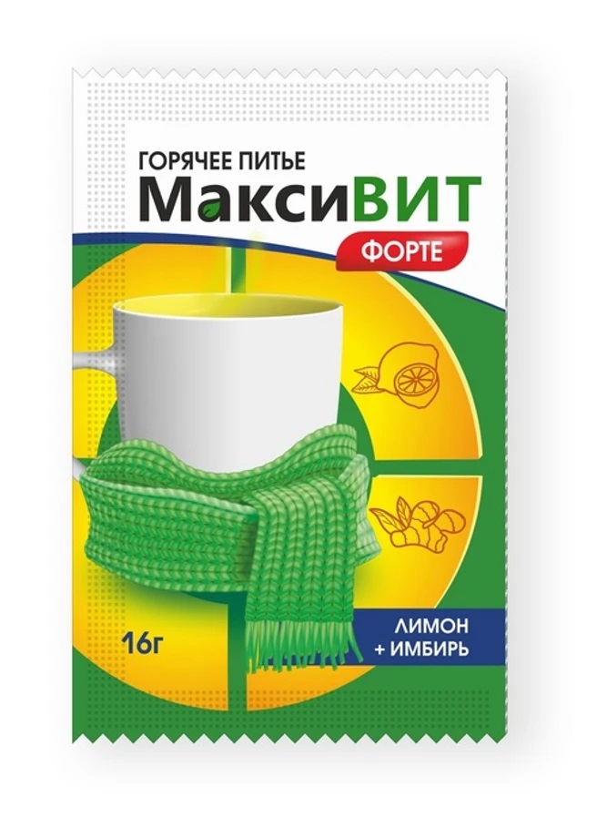 Максивит Горячее питье форте, порошок для приема внутрь, 16 г, 1 шт, лимон + имбирь фото