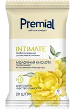 Premial Салфетки влажные для интимной гигиены, салфетки влажные, 20 шт, с молочной кислотой фото