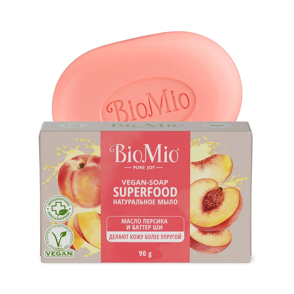 Biomio bio-soap superfood Мыло натуральное с маслом персика и баттером ши, 90 г, 1 шт. фото