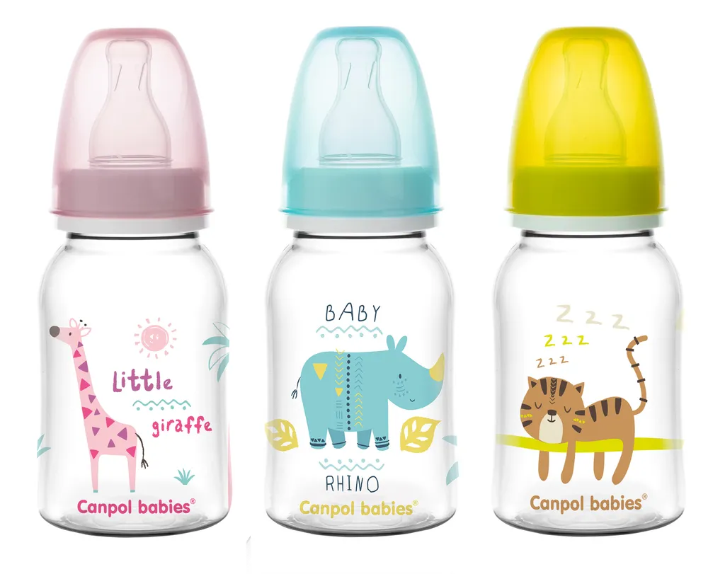 Canpol Africa Бутылочка с узким горлышком и силиконовой соской, 120 мл, 1 шт, цвет в ассортименте, 0+, арт. 59/100 фото