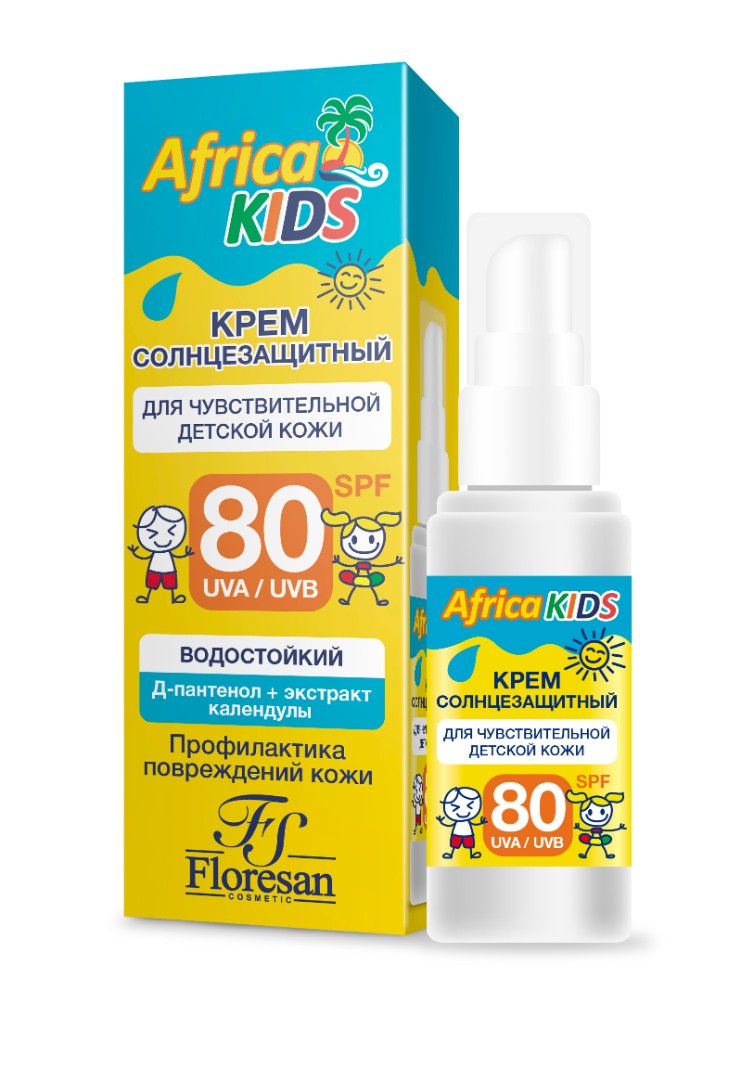 Floresan Africa Kids Крем солнцезащитный для детей SPF80, крем, 50 мл, 1 шт, с календулой и пантенолом фото