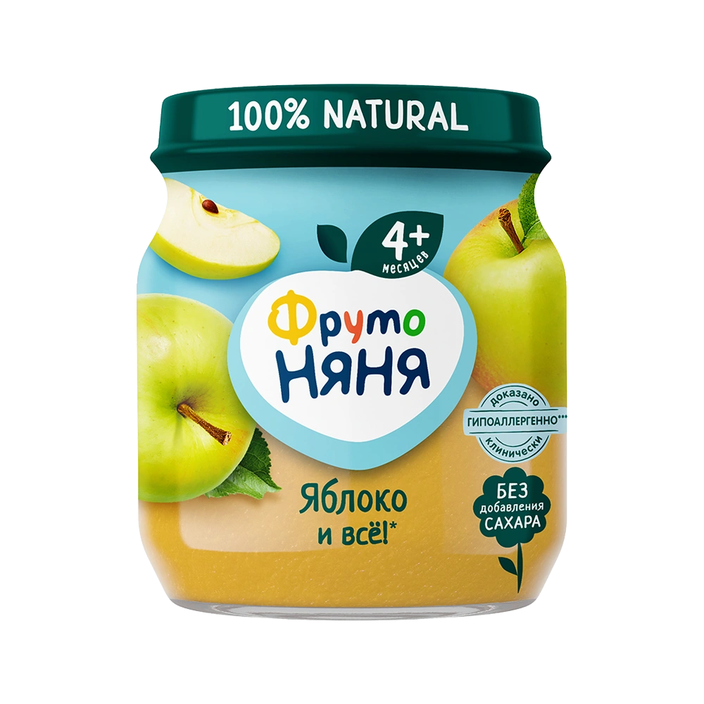 Фрутоняня детское пюре, пюре, 100 г, 1 шт, яблоко, без сахара фото