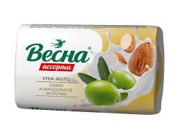 Весна Мыло туалетное Ассорти, 90 г, 1 шт, олива и миндальное молочко фото