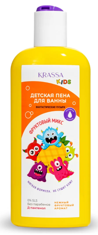 Krassa Kids Пена для ванны для детей, пена для ванн, 250 мл, 1 шт, фруктовый микс фото