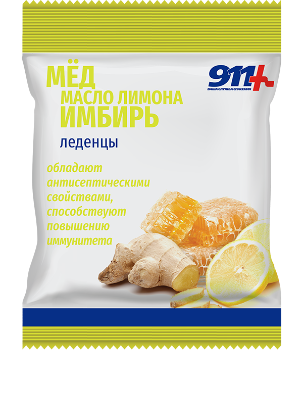 911 Ваша служба спасения леденцы с витамином C, леденцы, 50 г, 1 шт, мед масло лимона имбирь фото
