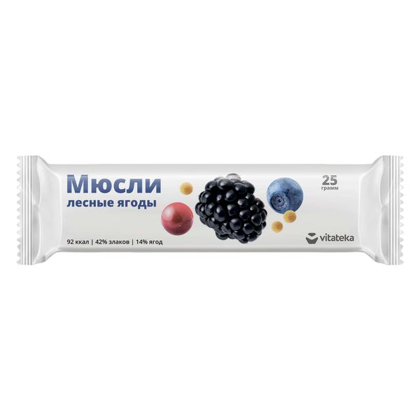 Витатека Мюсли с витамином C, батончик, 25 г, 1 шт, лесные ягоды фото
