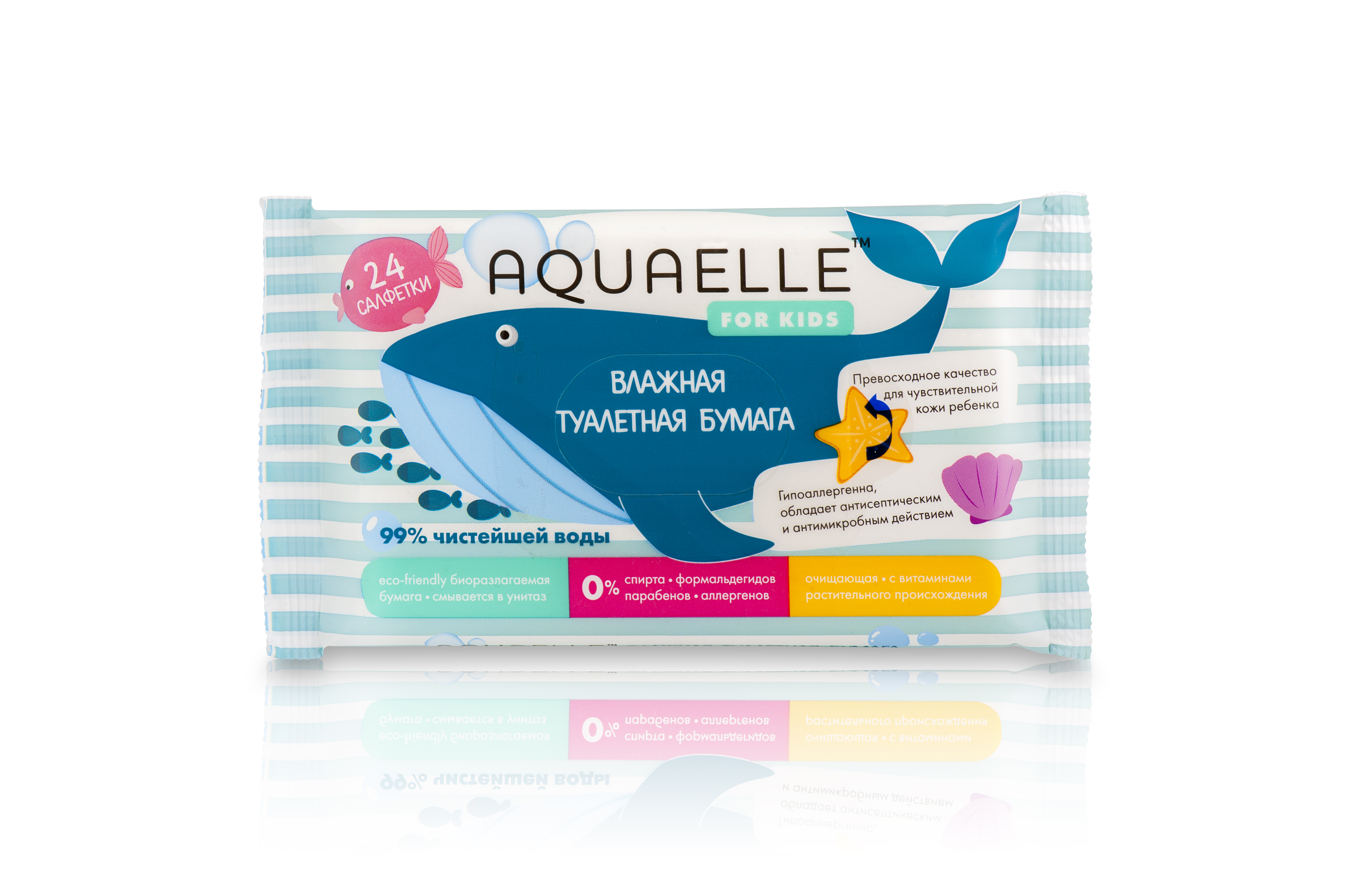 Aquaelle for kids бумага туалетная влажная, 24 шт. фото