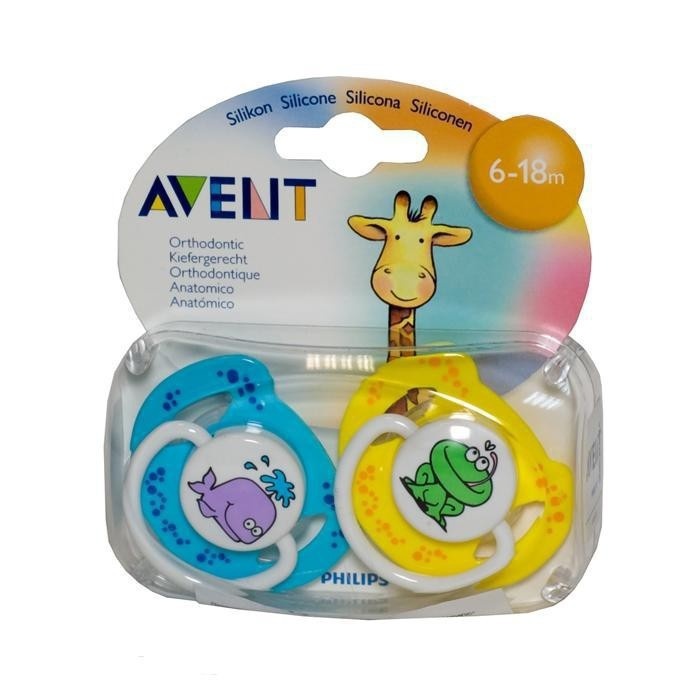AVENT Classic Пустышка силиконовая ортодонтическая, 6-18 месяцев, 2 шт, цвет в ассортименте, Животный мир, арт. SCF172/22 (86170) фото