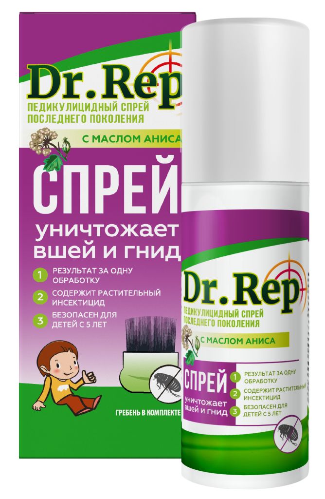 Dr. Rep Спрей средство педикулицидное с гребнем, спрей для наружного применения, 100 мл, 1 шт. фото