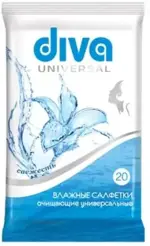 Diva салфетки влажные очищающие универсальные, салфетки влажные, 20 шт, свежесть фото