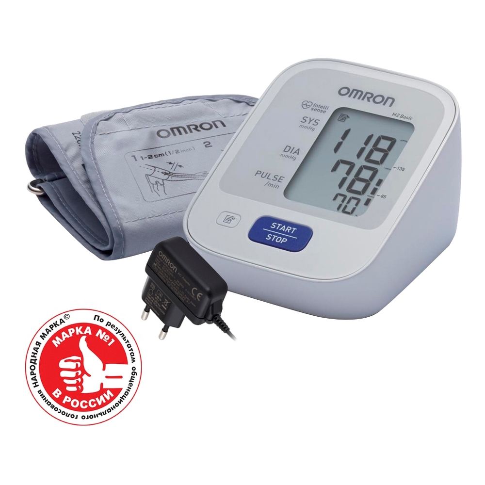 Тонометр автоматический Omron М2 Basic, 1 шт, с адаптером и стандартной манжетой (22-32 см), арт. HEM-7121-ARU фото