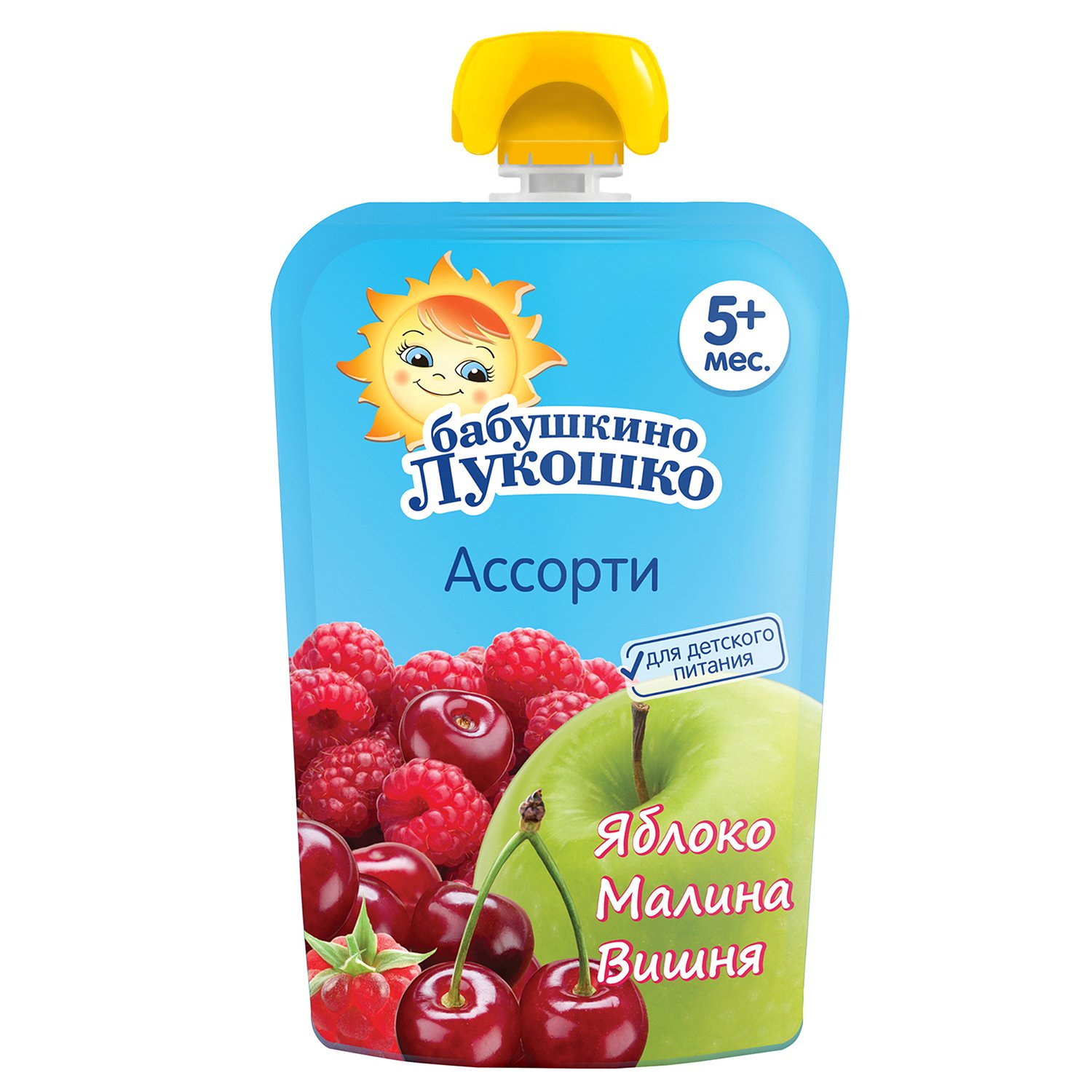 Бабушкино Лукошко детское пюре, пюре, 90 г, 1 шт, яблоко + малина + вишня фото