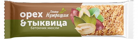 Доктор Нутришин Батончик орех с тыквицей, батончик-мюсли, 40г, 1 шт. фото