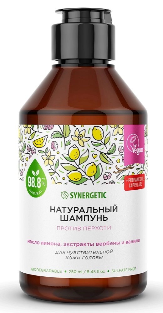 Synergetic Шампунь натуральный бессульфатный против перхоти для чувствительной кожи головы, шампунь, 250 мл, 1 шт. фото