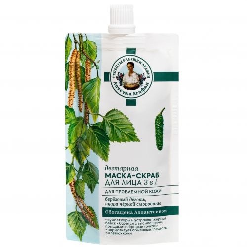Рецепты бабушки Агафьи дегтярная маска-скраб для лица 3 в 1, маска, 100 мл, 1 шт. фото