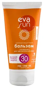 Eva Sun Солнцезащитный бальзам, бальзам для лица и тела, 150 мл, 1 шт, SPF30, с витамином Е, для чувствительной кожи фото