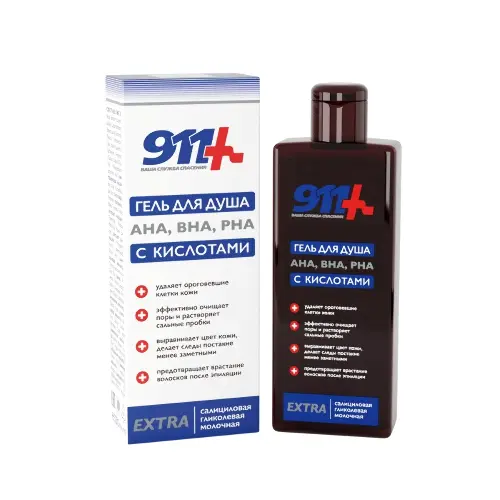 911 ваша служба спасения Гель для душа с кислотами aha bha pha, гель для душа, 350 мл, 1 шт. фото