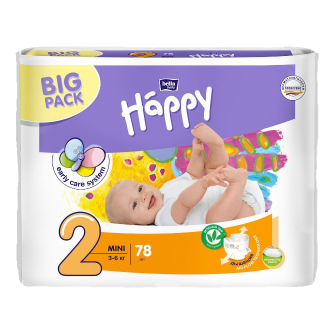 Bella Baby Happy Mini Подгузники детские, р. 2, 78 шт, 3-6кг фото