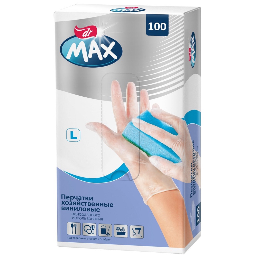 Dr. Max перчатки хозяйственные виниловые нестерильные, р. L, 100 шт. фото