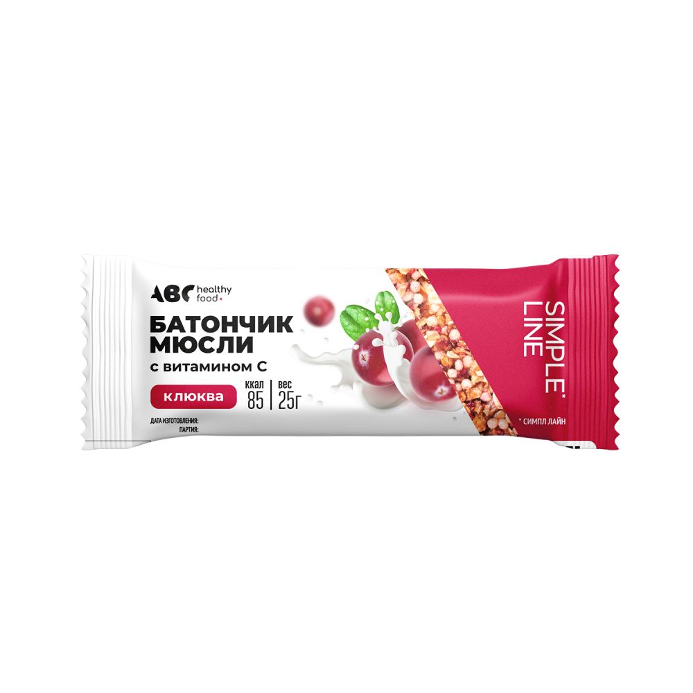 АВС Хэлси Фуд Батончик-мюсли с витамином С, 25 г, 1 шт, клюква фото