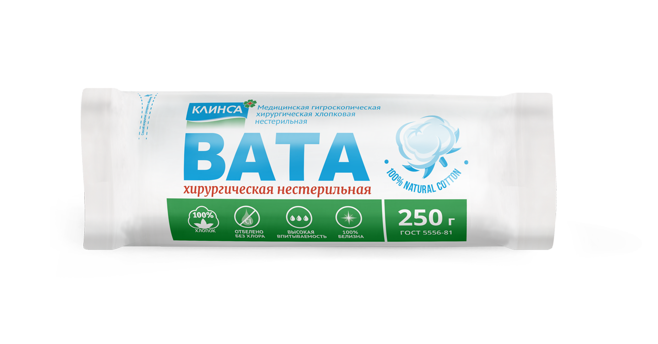 Клинса Вата хирургическая нестерильная, 250 г, 1 шт. фото