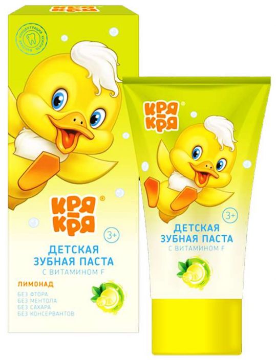 Кря-кря Зубная паста с витамином F, 50 г, 1 шт, лимонад, без фтора фото