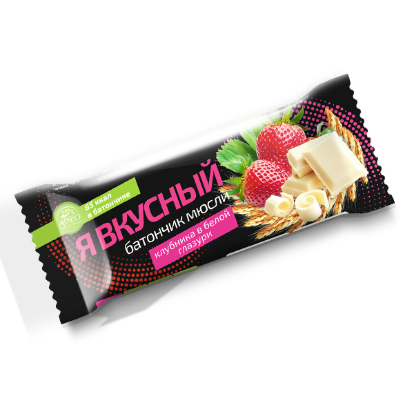 Я Вкусный Батончик-мюсли, батончик, 25 г, 1 шт, клубника, в белом шоколаде фото