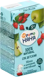 Фрутоняня сок осветленный яблоко и шиповник, сок, 200мл, 1 шт. фото 2