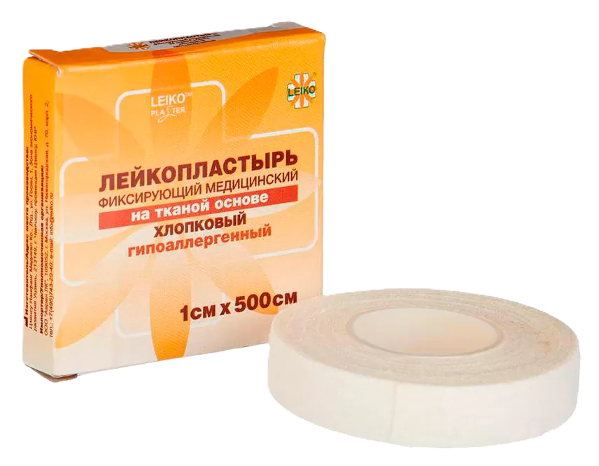 Leiko Пластырь фиксирующий, 1 см х 500 см, лейкопластырь, 1 шт, белого цвета, тканевая основа фото